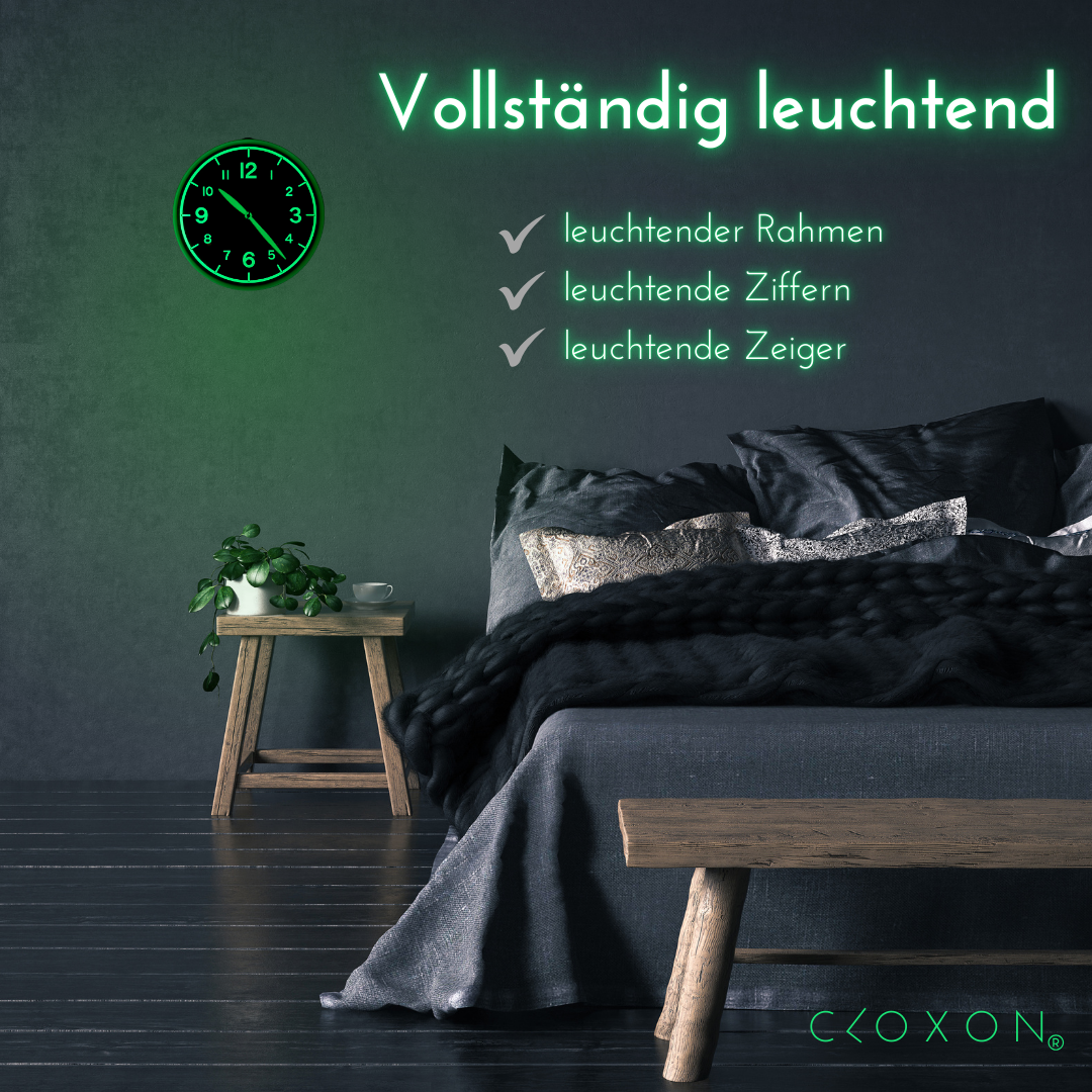 CLOXON Wanduhr 32 cm mit leuchtenden Zeigern