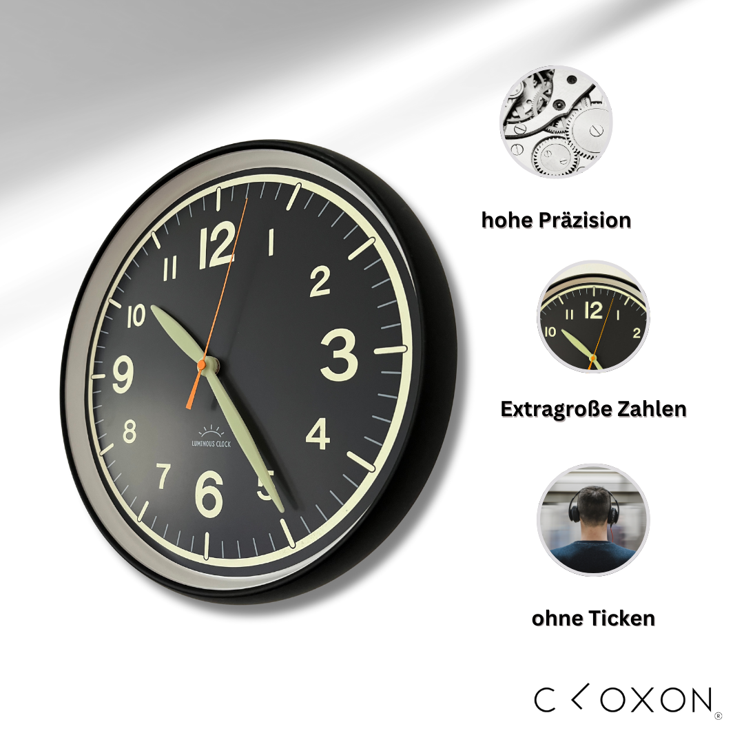 CLOXON Wanduhr 32 cm mit leuchtenden Zeigern