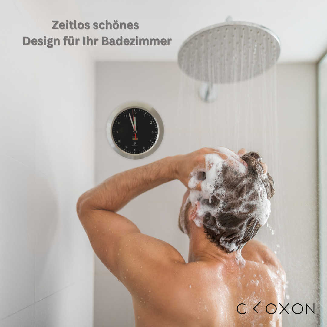 CLOXON Badezimmer Funkuhr mit Temperaturanzeige und Saugnäpfen