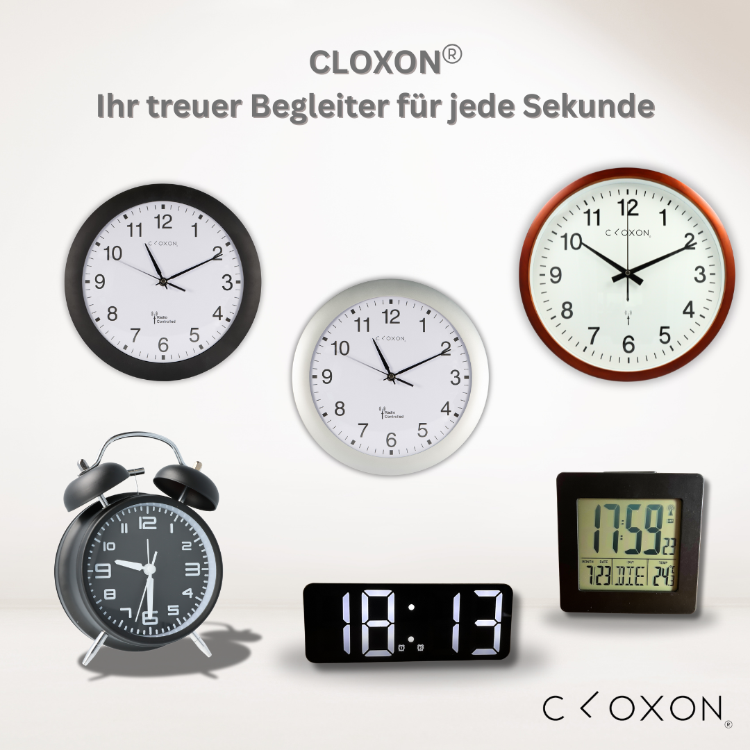CLOXON Funkwanduhr 32,5 cm mit modernem Holzgehäuse braun