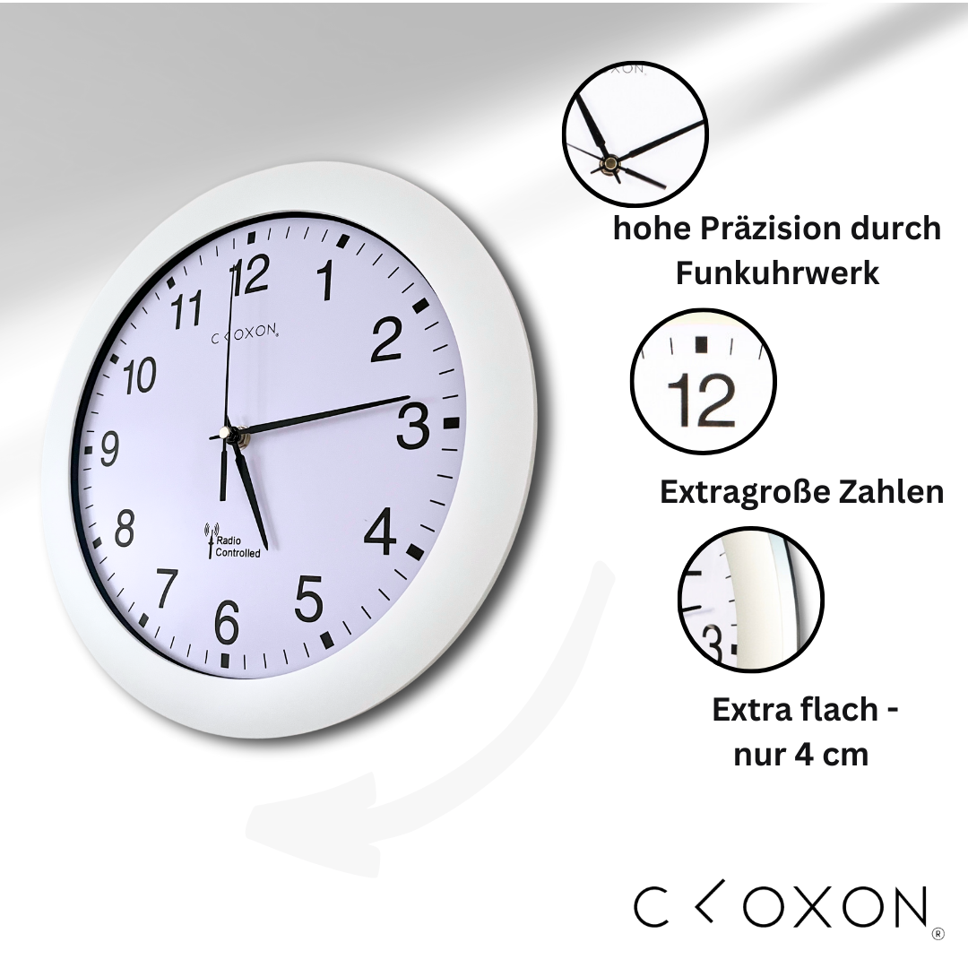 CLOXON Funkwanduhr 30cm weiss